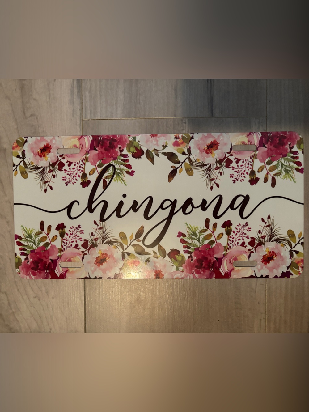 Floral 'chingona' License Plate